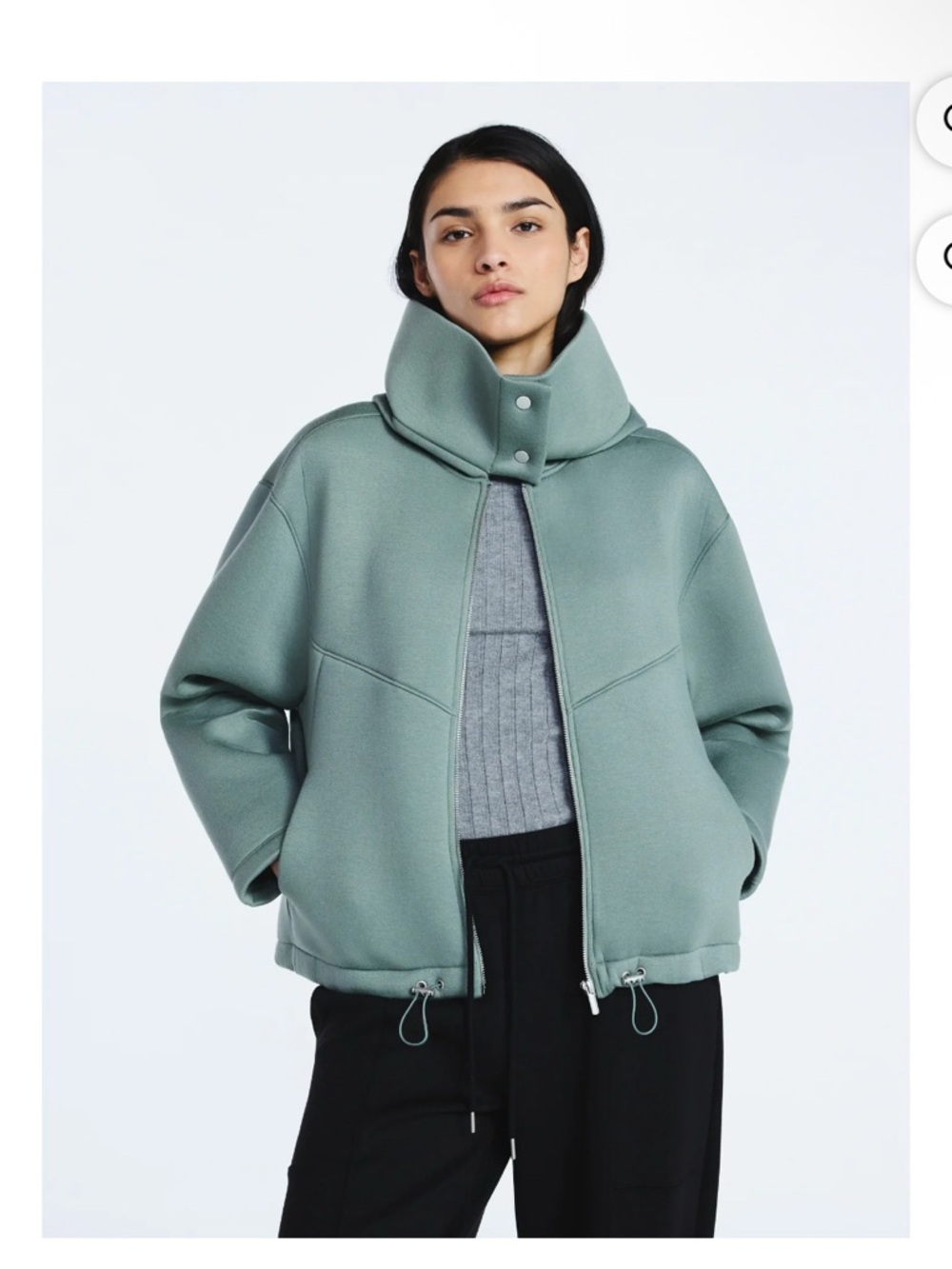 High Collar hooded Jacket in Sage Green